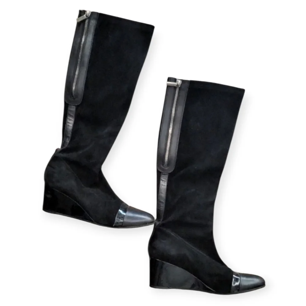 Aquatalia Black Suede Boots with Leather Toe - Picture 1 of 7